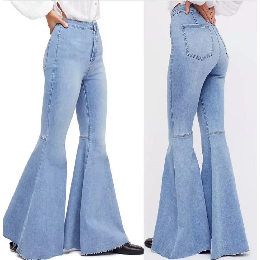 Free People We The Free Just Float On Flare High Rise Blue Denim Jeans Size 26